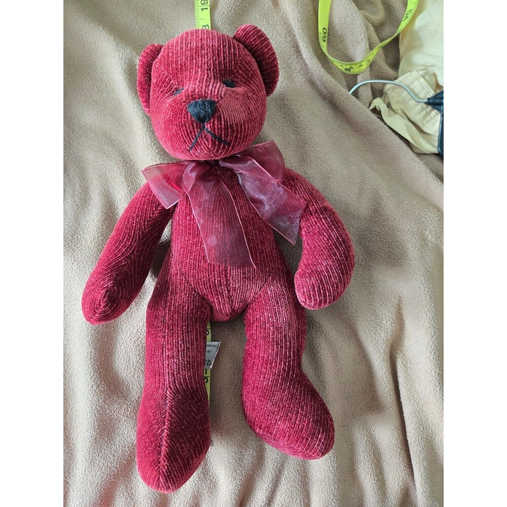 Vintage Plush Teddy Bear Pier 1 Burgundy Corduroy Teddy Bear Plush with Bow